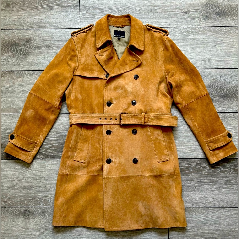 Banana Republic Camel Tan Suede Trench Coat Spring 2022 Men’s Medium